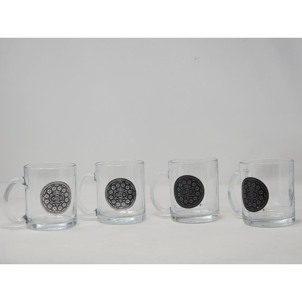 2019 Frankford Candy LLC Oreo Cookie Clear Glass‎ Mugs Milk/Coffee Lot Of 4